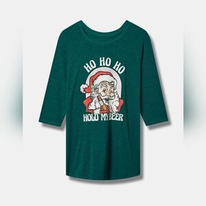 TORRID Santa My Beer Classic Fit Super Soft 3/4 Sleeve Raglan Womens 5X